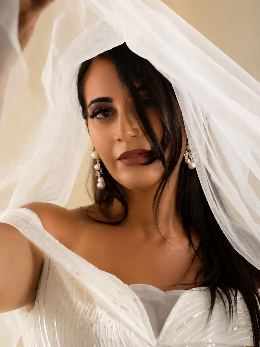 Portrait de mariée au voile réalisé par le photographe de Gradignan